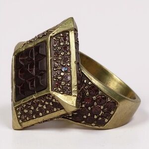 Elegant dark purple  and brass  Square cushion gemstone Ring